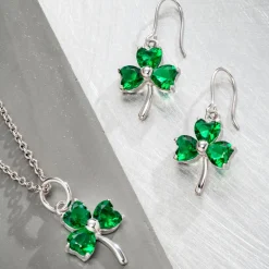 Shamrock Green Crystal Sterling Silver Earrings<Galway Crystal Outlet