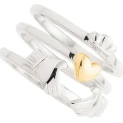 Three Part Claddagh Sterling Silver & Gold Ring<Galway Crystal Hot