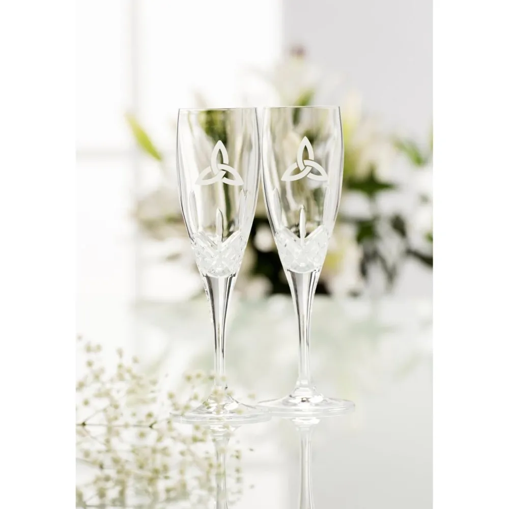 Trinity Knot Flute Glass Pair<Galway Crystal Sale