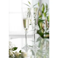 Trinity Knot Shamrock Liberty Flute Glass Pair<Galway Crystal New