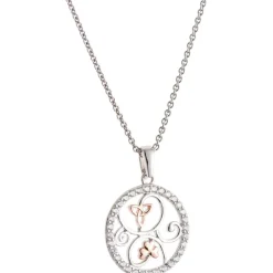 Trinity Knots & Shamrocks Rose Gold & Silver Pendant<Galway Crystal Best