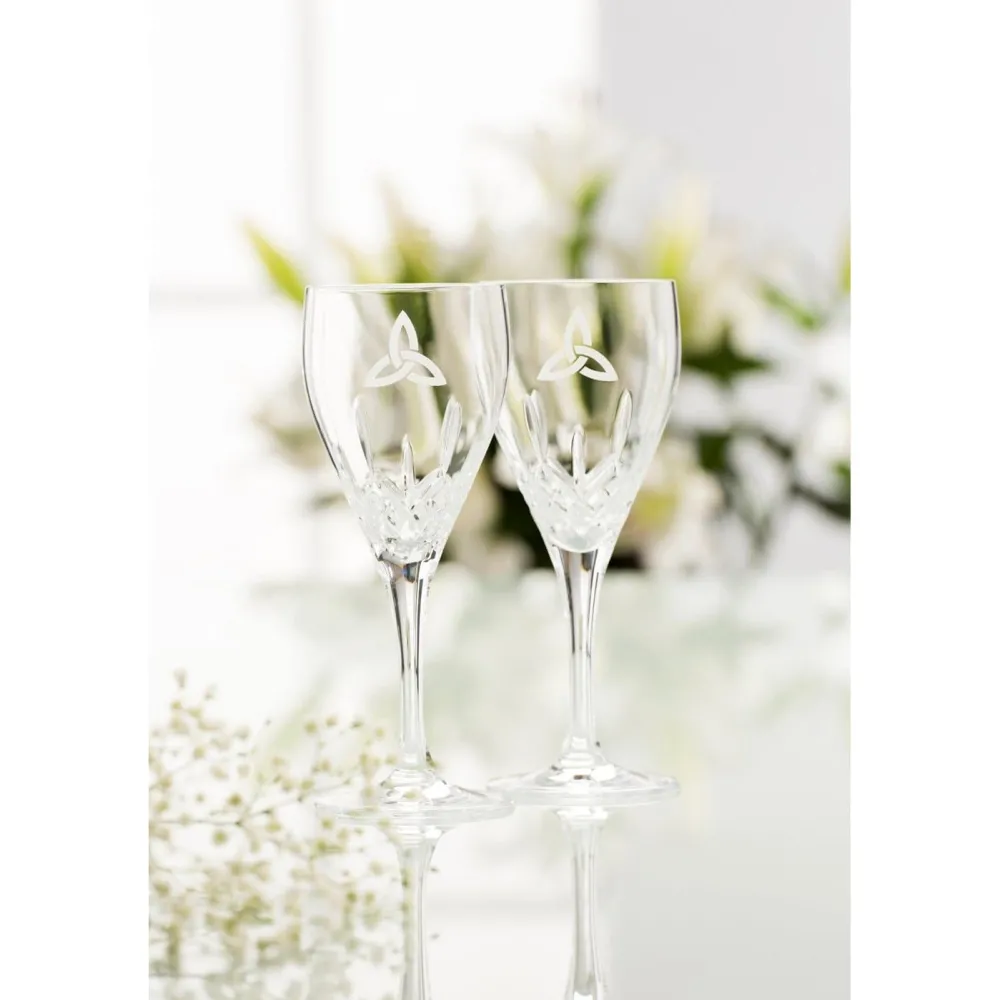 Trinity Knot White Wine Glass Pair<Galway Crystal New