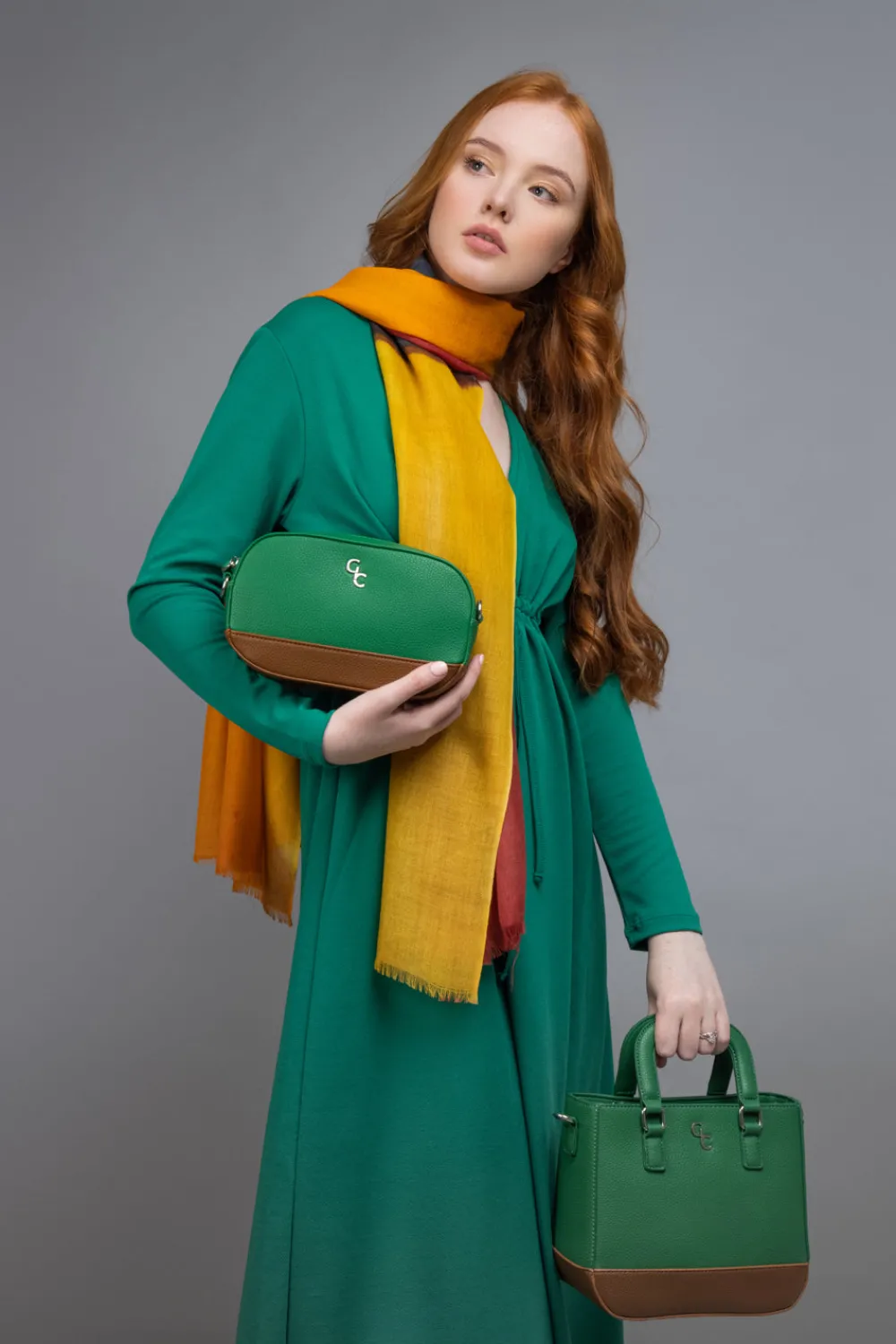 Two Tone Cross Body Bag - Green & Tan<Galway Crystal Clearance