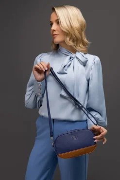 Two Tone Cross Body Bag - Navy & Tan<Galway Crystal