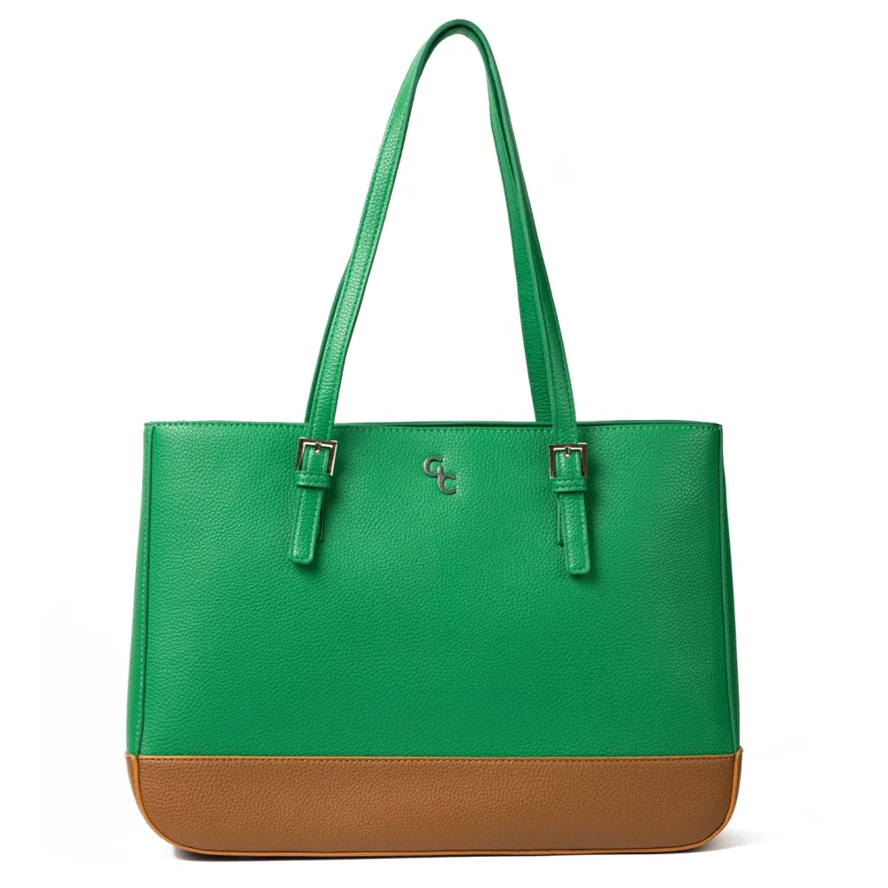 Two Tone Large Tote - Green & Tan<Galway Crystal