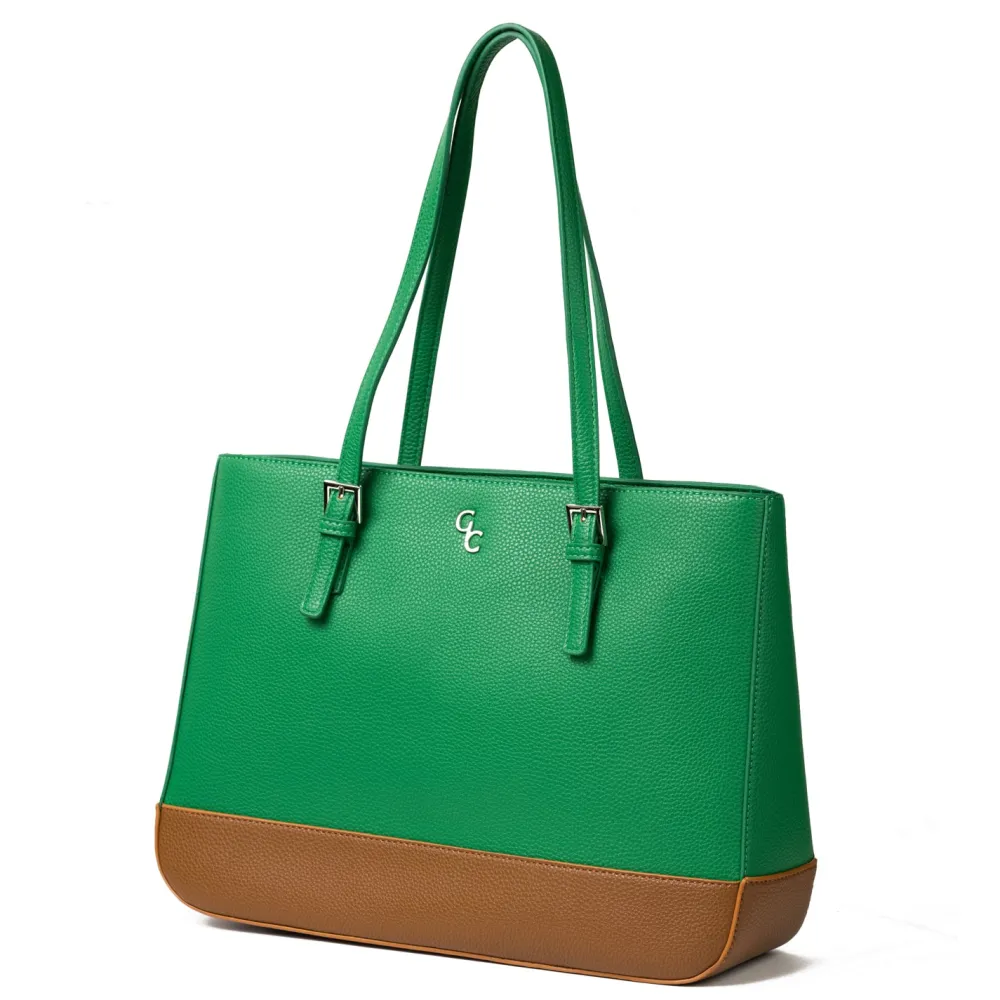 Two Tone Large Tote - Green & Tan<Galway Crystal